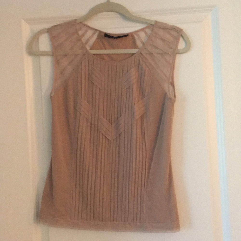 BCBG nude sheer sleeve tank